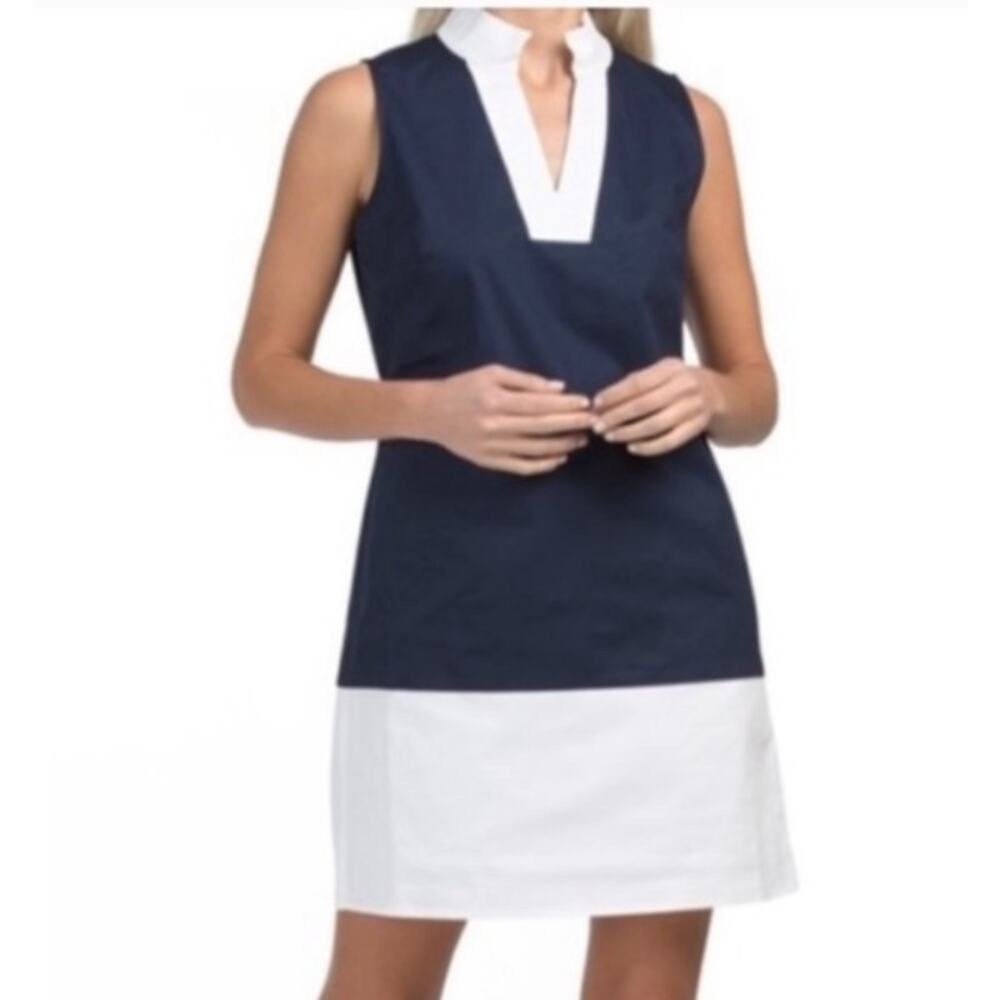 Sail to Sable STS Navy White Colorblock Sleeveless Shift Dress (M)